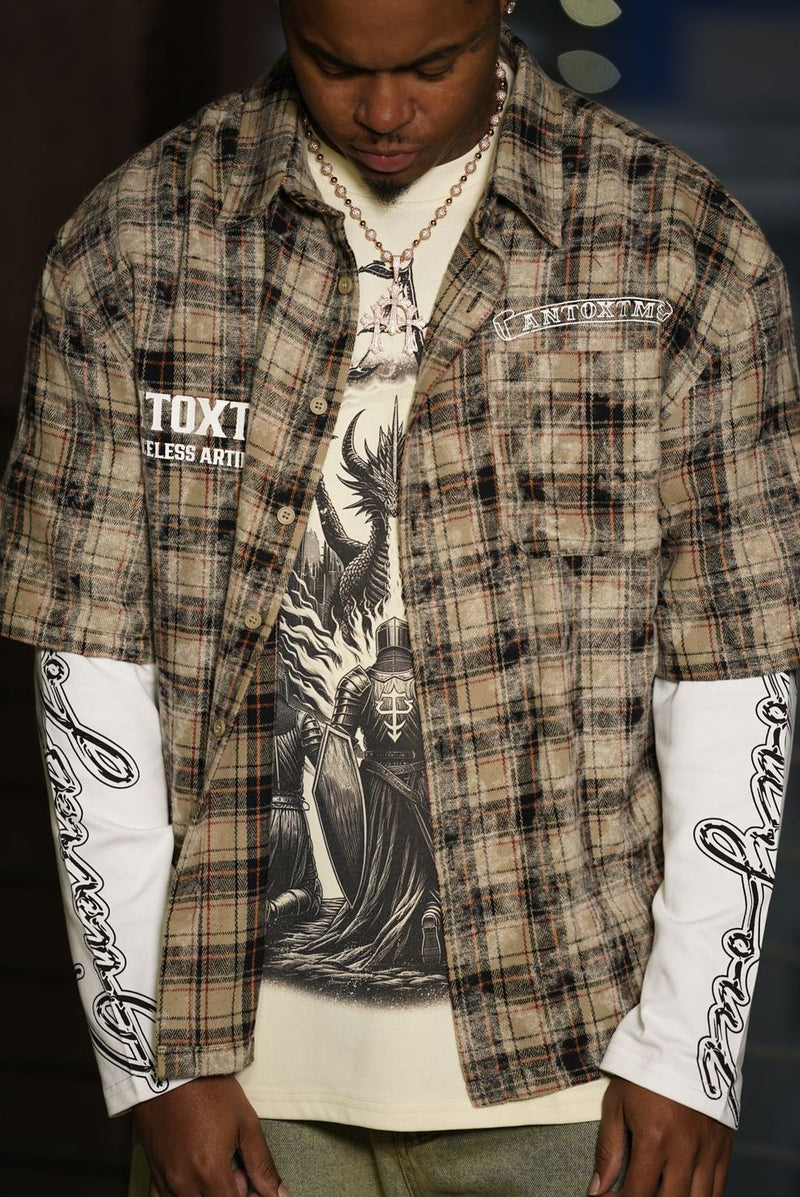 ANTO 'PRICELESS' PLAID S/S BUTTON SHIRT - BROWN