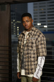 ANTO 'PRICELESS' PLAID S/S BUTTON SHIRT - BROWN