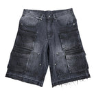 DENIM EMBOSSED CARGO SHORT- FADED BLACK