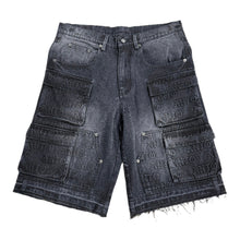 DENIM EMBOSSED CARGO SHORT- FADED BLACK