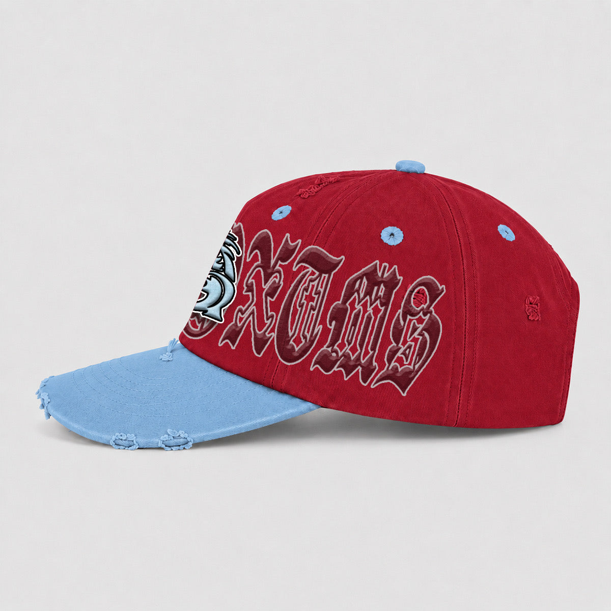 ANTOXTMS Distressed Adjustable Cap – Red & Sky Blue