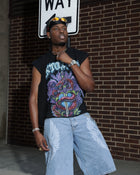 Rhinestone 'Anto 1975' Sleeveless Shirt - BLACK