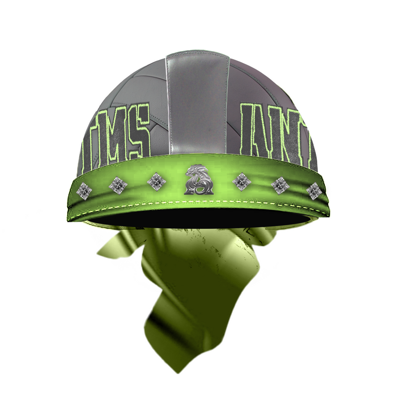 LEATHER STUDDED BIKER CAP - STEEL GREY x GREEN