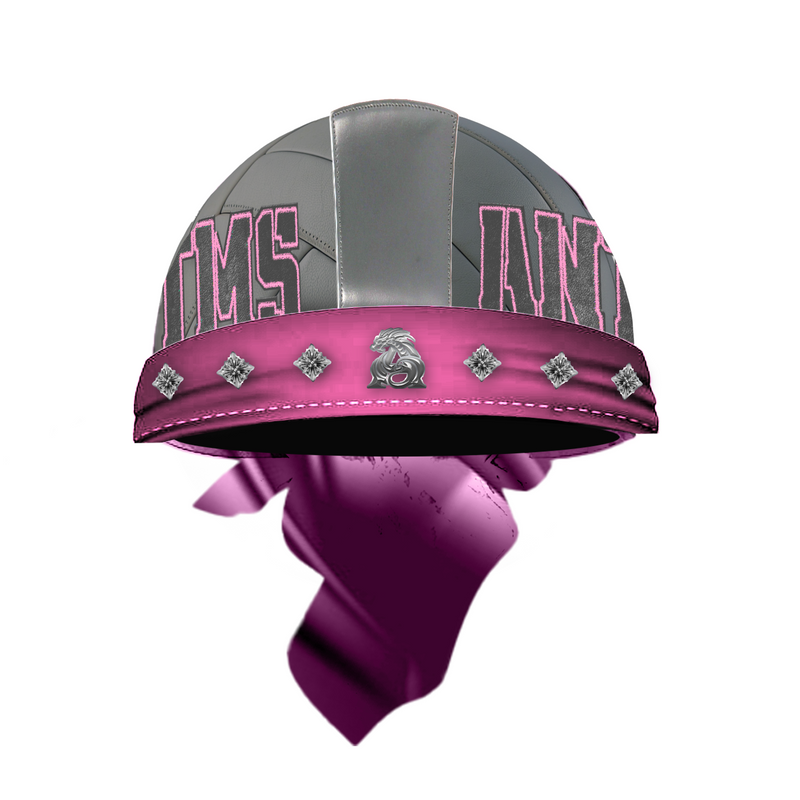 LEATHER STUDDED BIKER CAP - STEEL GREY x PINK