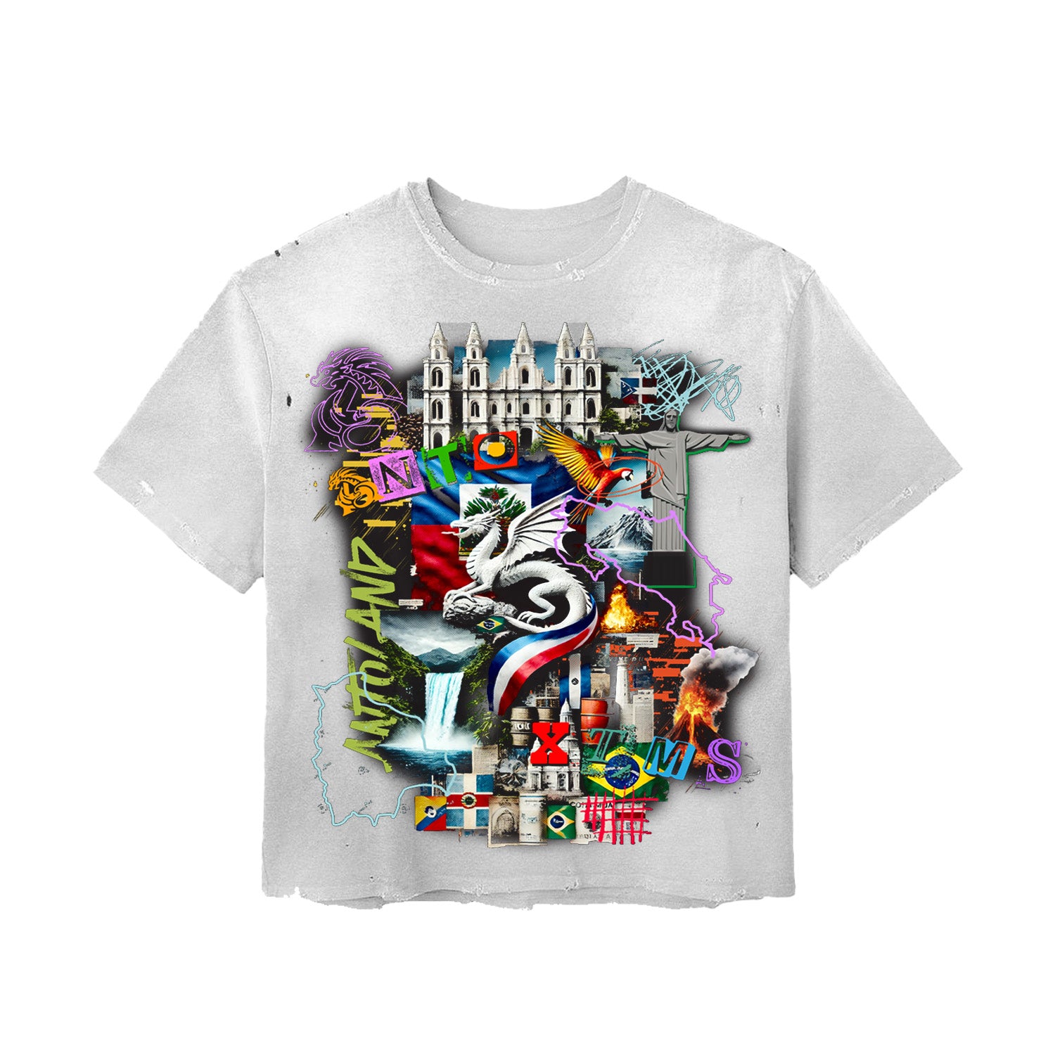 'Antoworld Collage' S/S Vintage Cut Shirt - WHITE