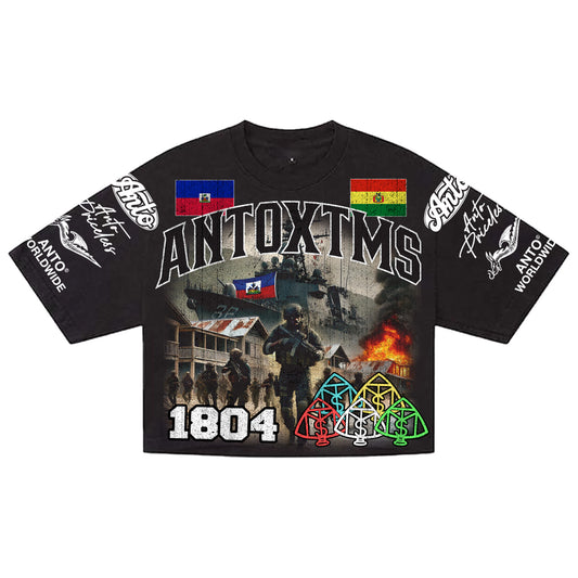'FREEDOM' DROP SHOULDER CROPPED TEE - BLACK