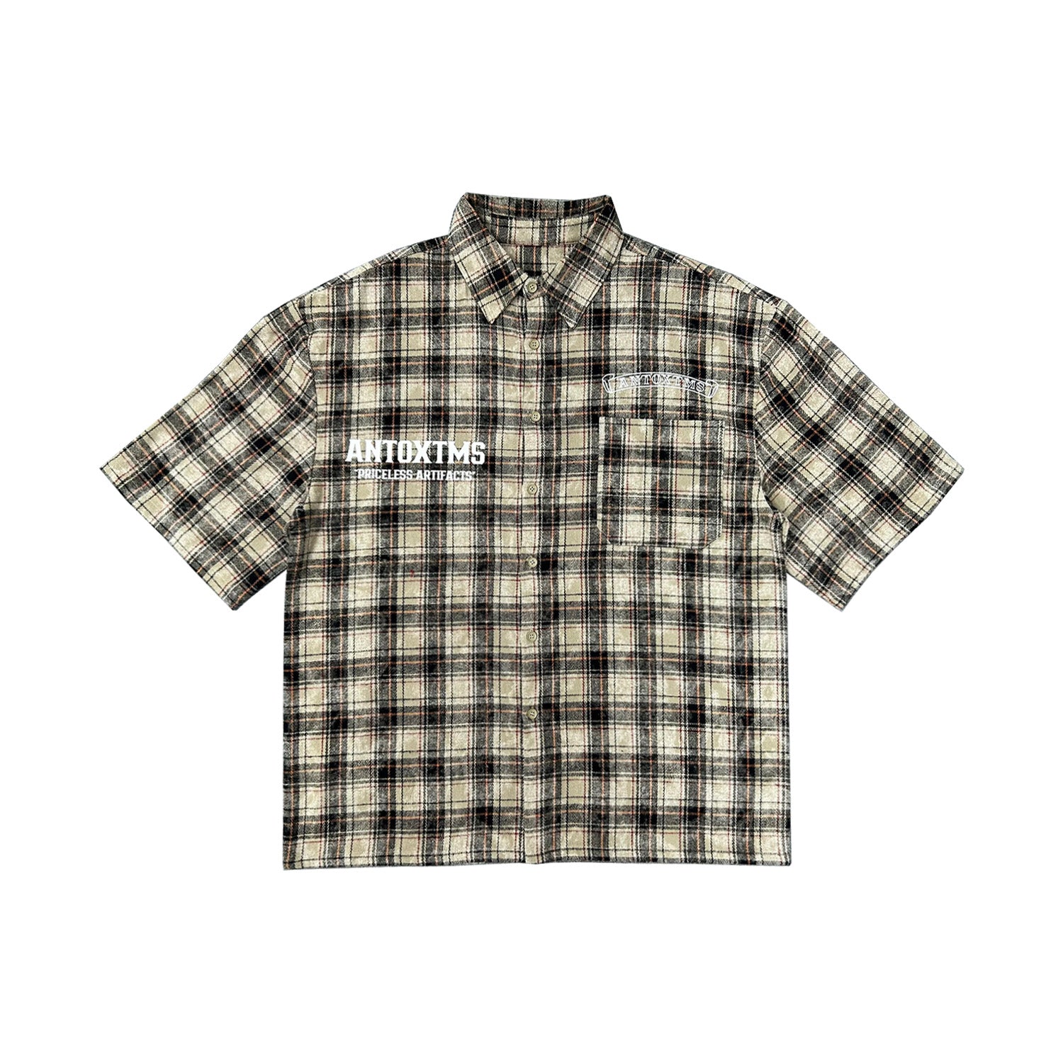 ANTO 'PRICELESS' PLAID S/S BUTTON SHIRT - BROWN