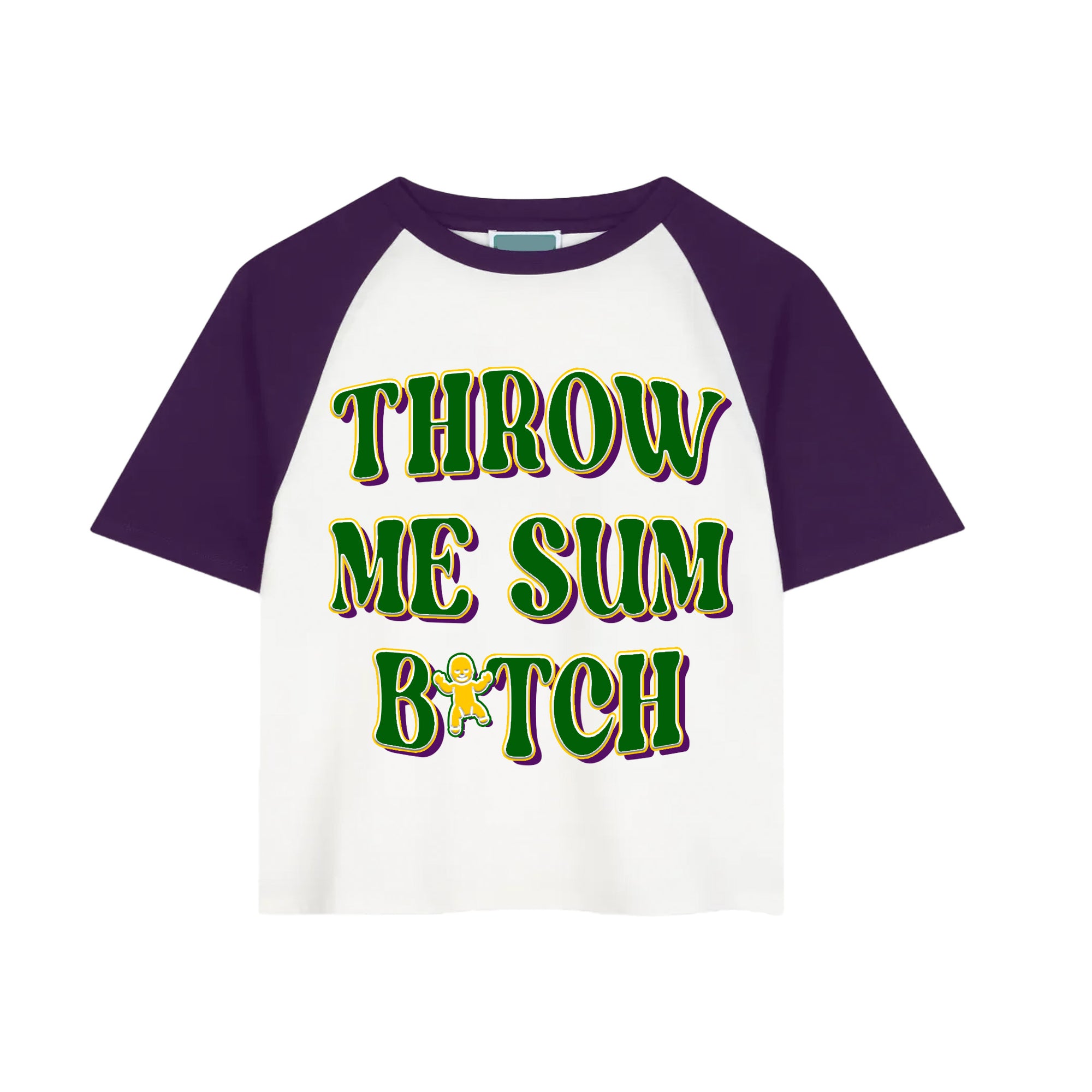 MG RAGLAN S/S TEE PURPLE 'THROW ME SUM B*TCH'