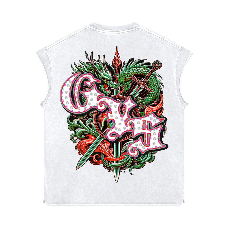 Rhinestone 'Anto 1975' Sleeveless Shirt - WHITE