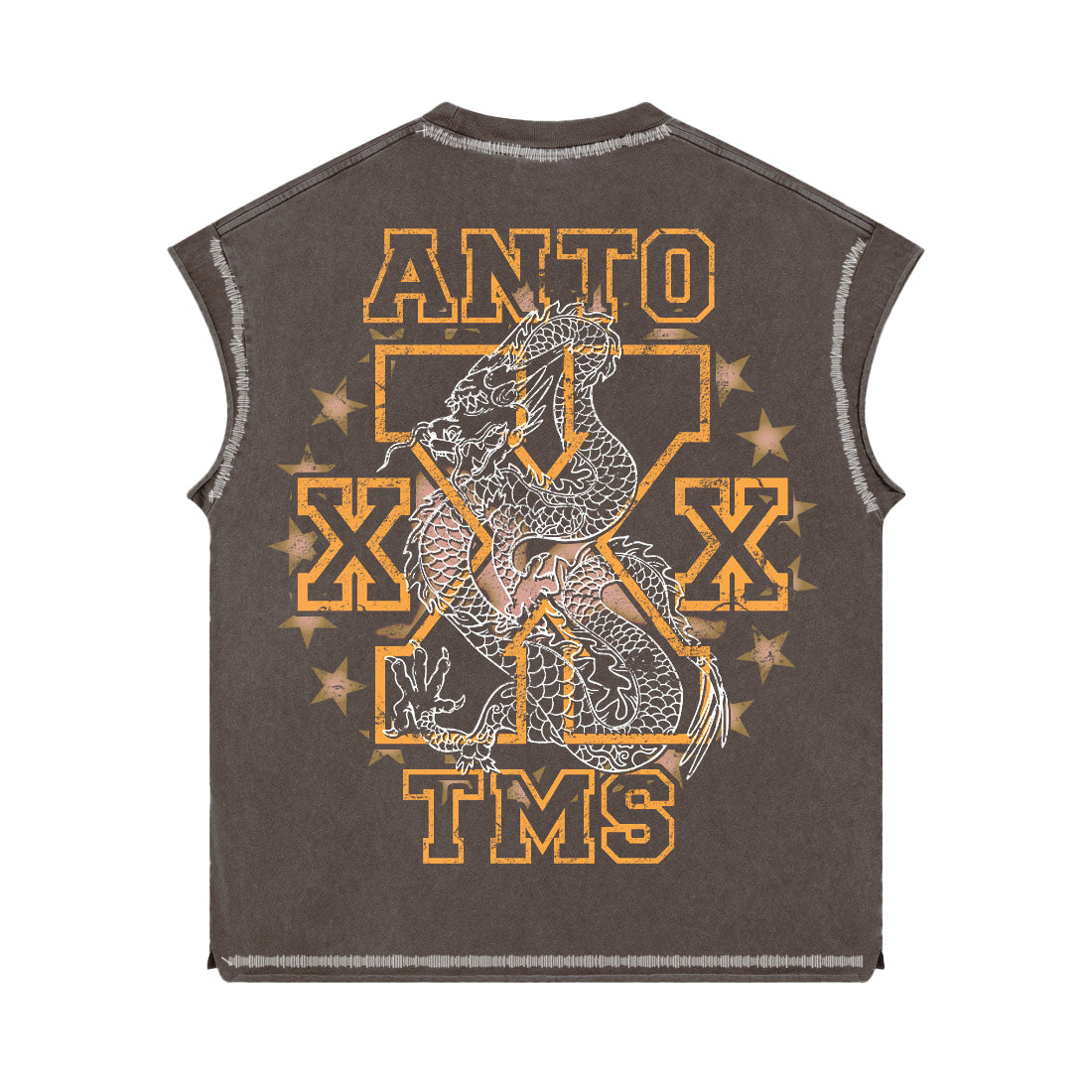 Back view of ANTOXXMS dragon graphic sleeveless shirt
