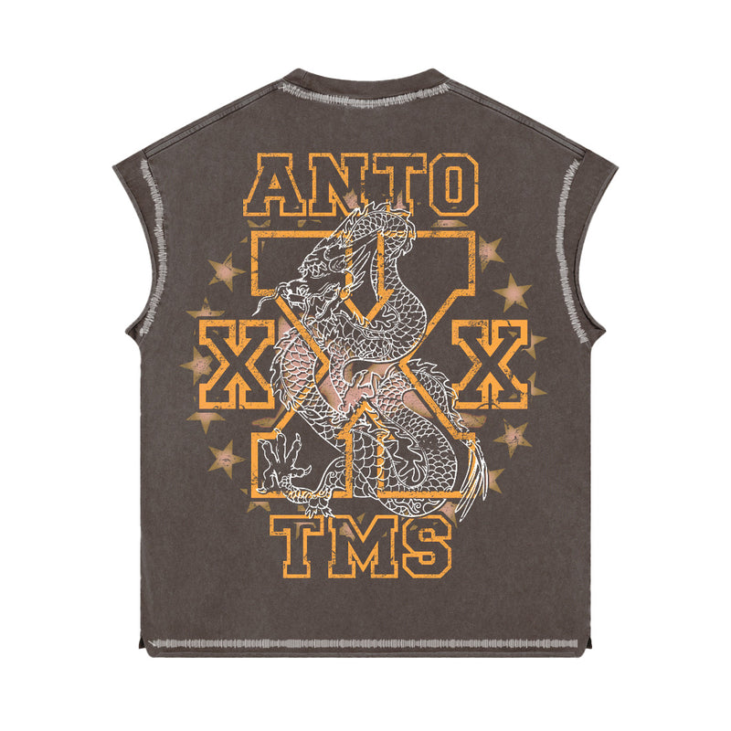 Back view of ANTOXXMS dragon graphic sleeveless shirt